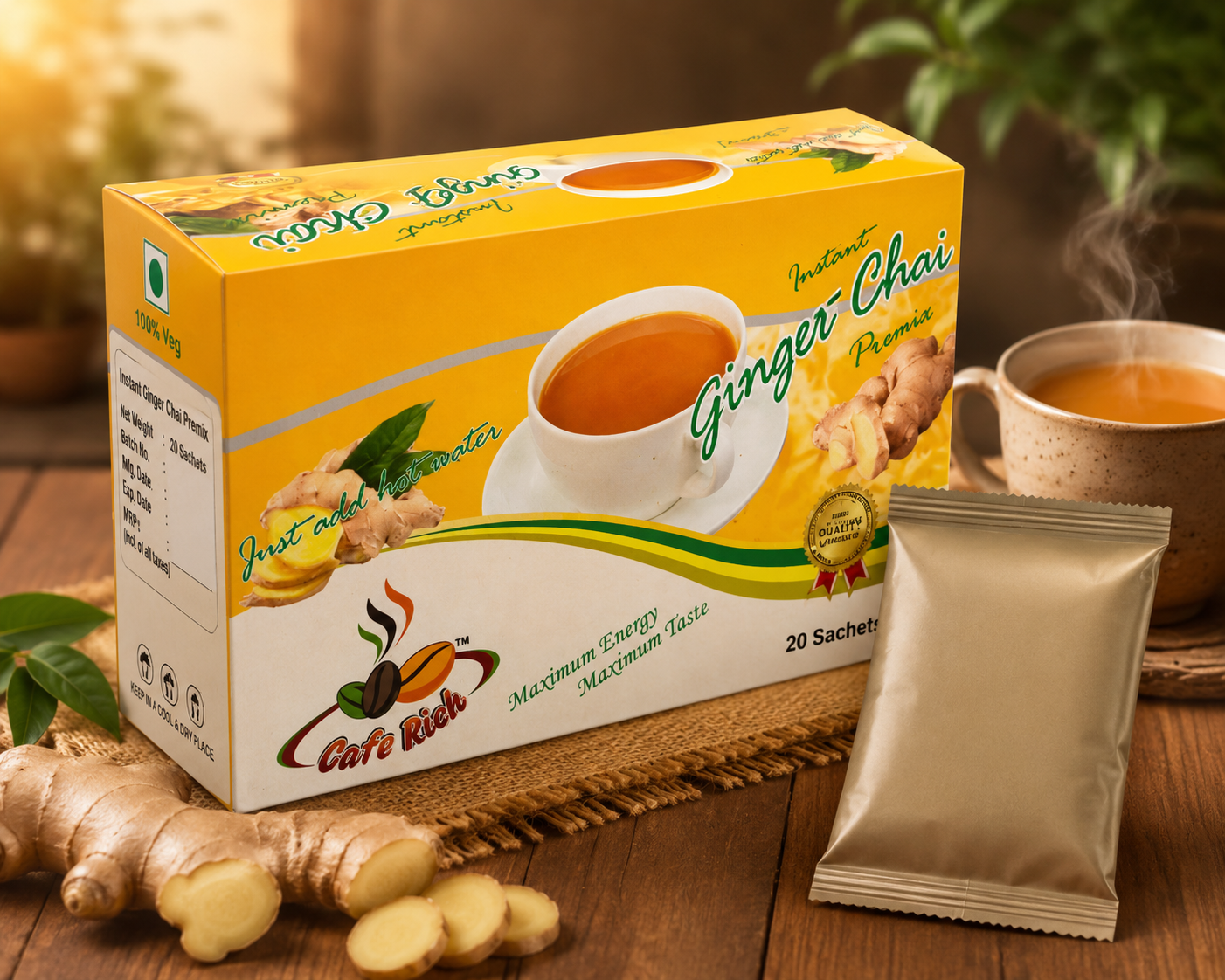 Premium Instant Ginger Tea Premix – 20 Sachets